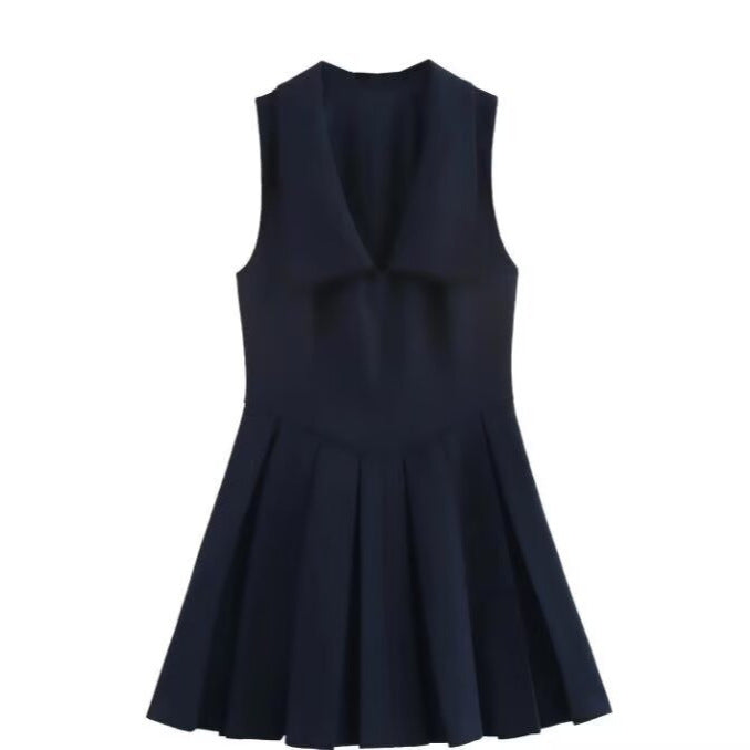 Doll collar lace trimmed waist wide pleated dress for women eprolo