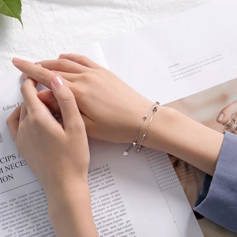S925 Sterling Silver Double Layer Star Bracelet for Her