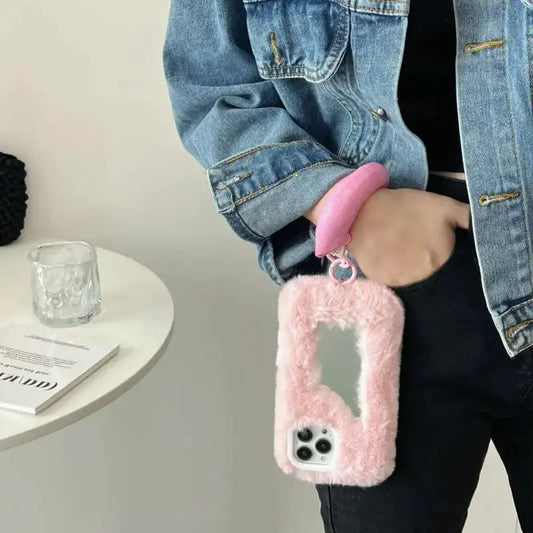 Fluffy Makeup Mirror Phone Case Shopera