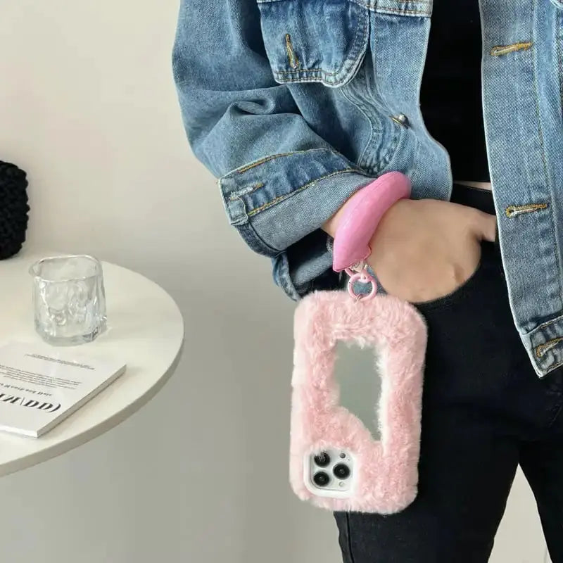 Fluffy Makeup Mirror Phone Case Shopera
