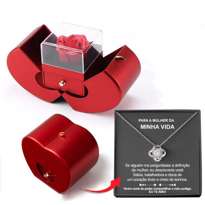 Fashion Jewelry Box Red Apple Christmas Gift Necklace Eternal Rose For Girl Mother's Day Valentine's Day Gifts With Artificial Flower Rose Flower Jewelry Box Shopera