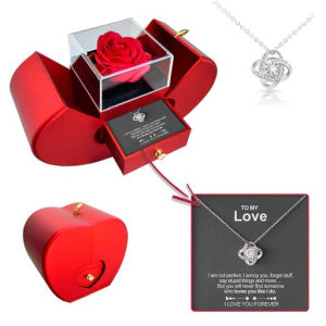 Fashion Jewelry Box Red Apple Christmas Gift Necklace Eternal Rose For Girl Mother's Day Valentine's Day Gifts With Artificial Flower Rose Flower Jewelry Box Shopera