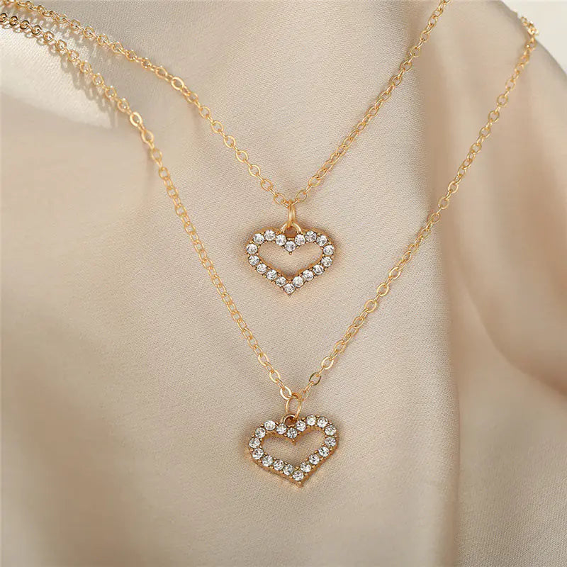 Gold Diamond Love Double-Layer Necklace for Women