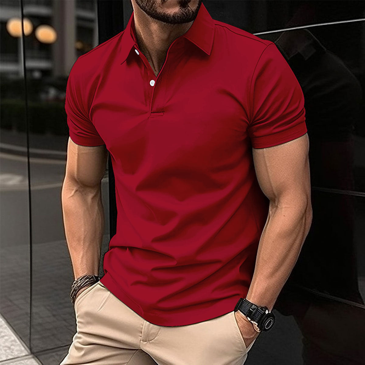 Summer Short Sleeve Polo Shirt Men Solid Color Button Lapel Button Top Shopera
