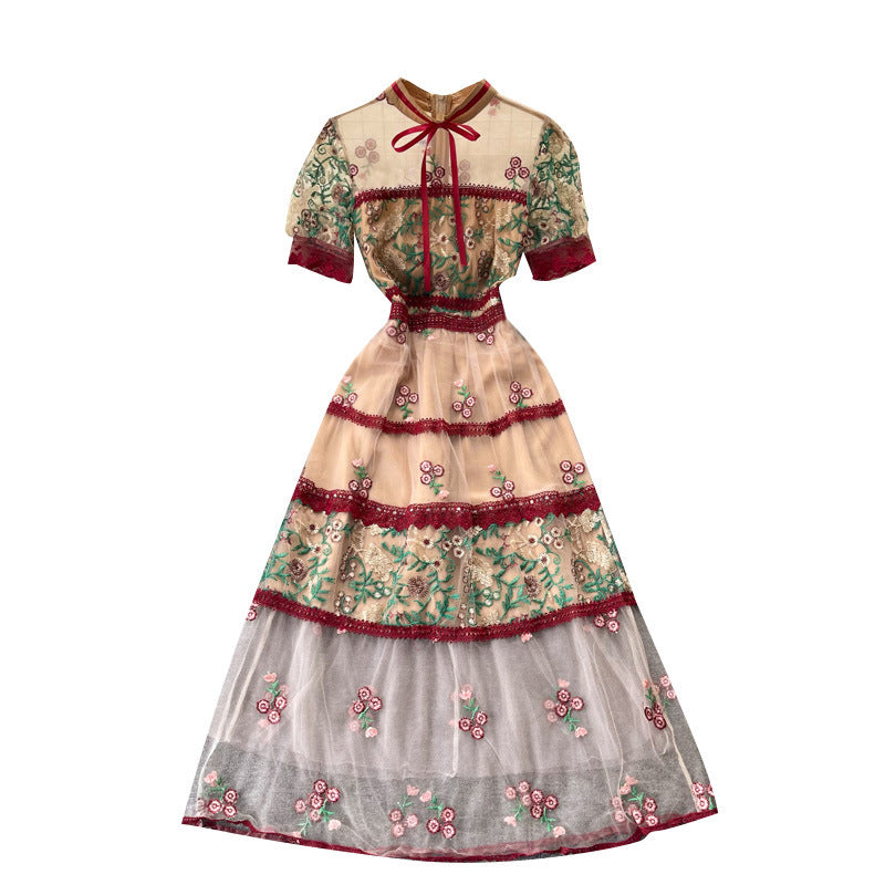 Luxury Court Vintage Embroidered Lace Dress