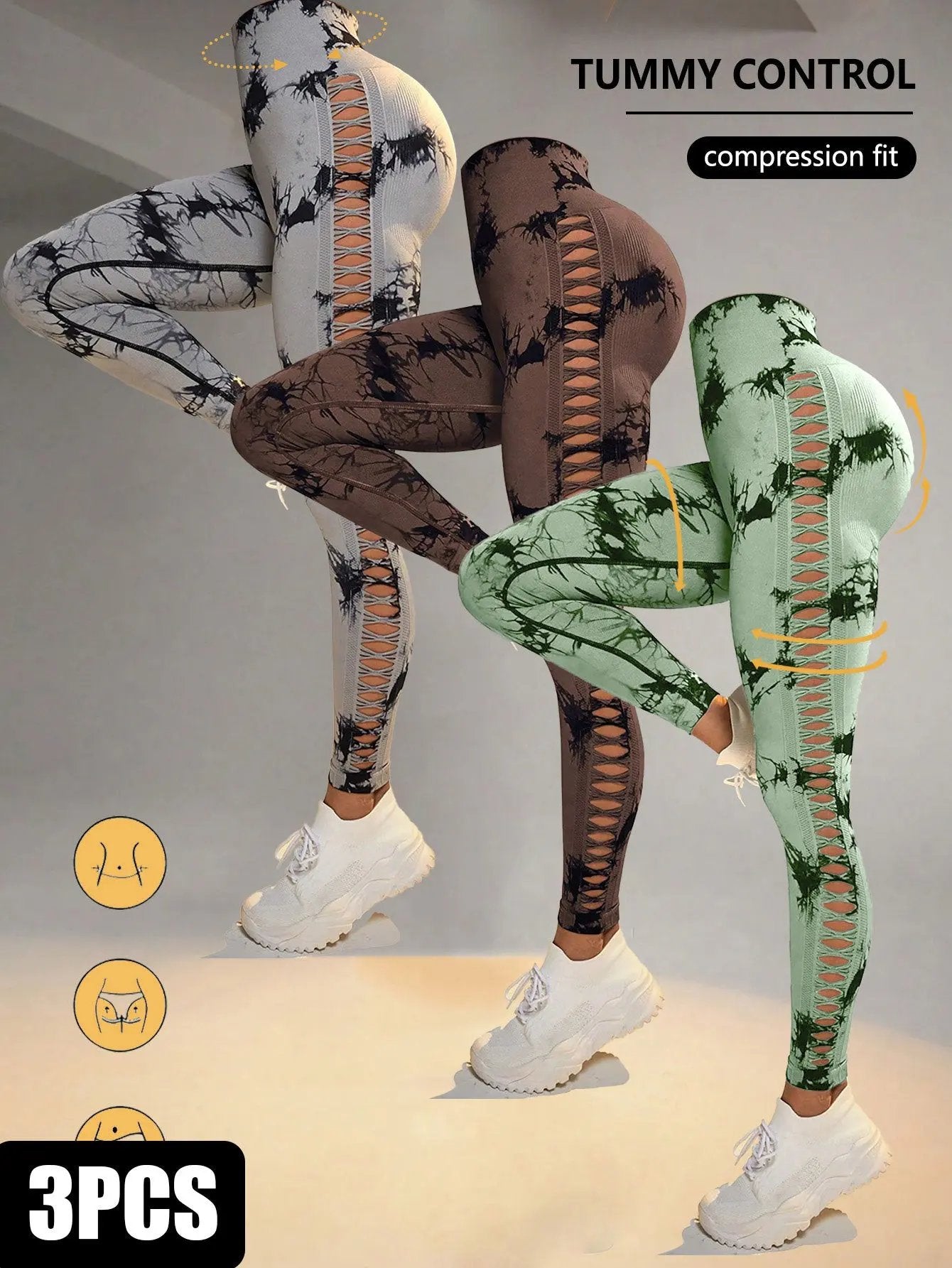 3 Pack Women's Tie-Dye Cutout Yoga Pants High-Waisted Leggings Women's Tie-Dye Leggings,, Leggings Women High Waisted Seamless Workout Leggings Gym Booty Tights Tummy Control Yoga Pants null