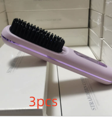 2 In 1 Straight Hair Comb Wireless Hair Straightener Brush Hair Fast Heating Portable Hot Curler USB Charging Shopera