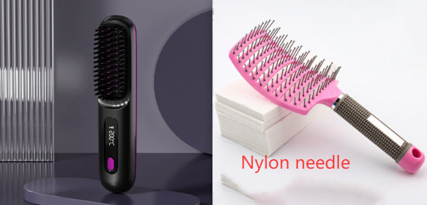2 In 1 Straight Hair Comb Wireless Hair Straightener Brush Hair Fast Heating Portable Hot Curler USB Charging Shopera