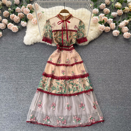 Luxury Court Vintage Embroidered Lace Dress