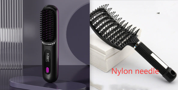 2 In 1 Straight Hair Comb Wireless Hair Straightener Brush Hair Fast Heating Portable Hot Curler USB Charging Shopera