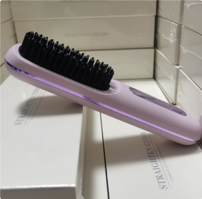 2 In 1 Straight Hair Comb Wireless Hair Straightener Brush Hair Fast Heating Portable Hot Curler USB Charging Shopera