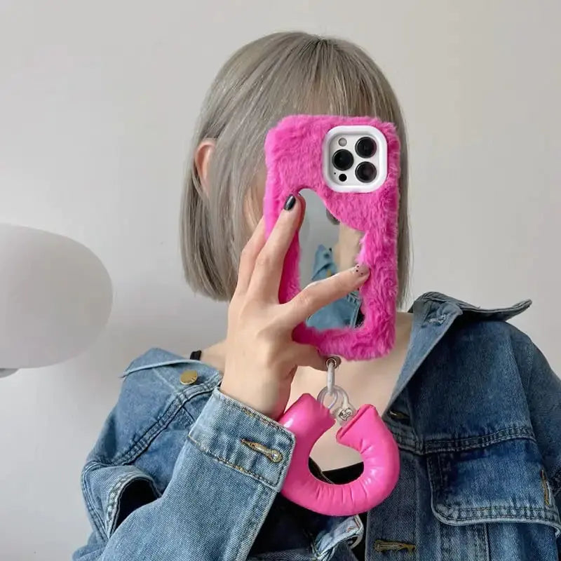 Fluffy Makeup Mirror Phone Case Shopera
