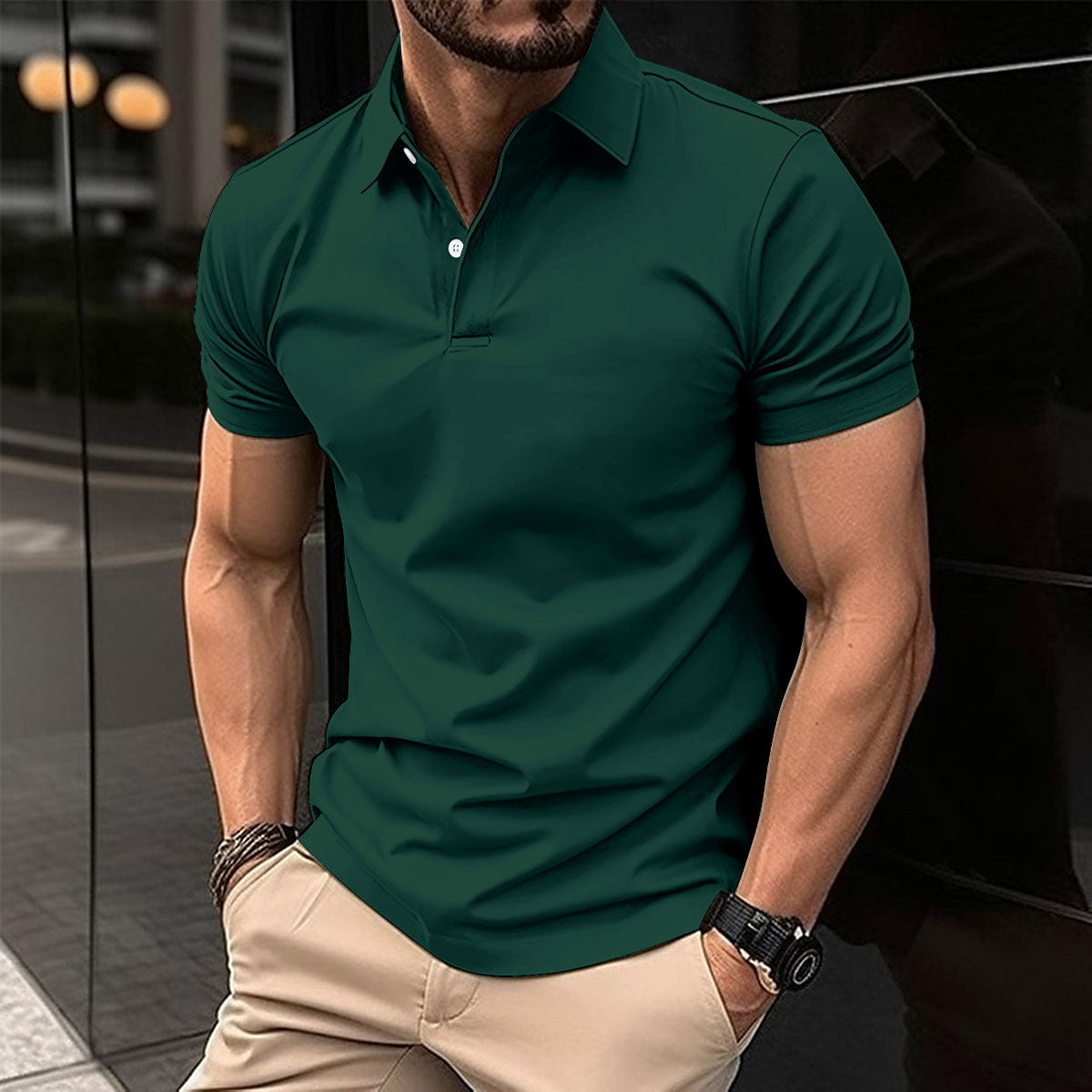 Summer Short Sleeve Polo Shirt Men Solid Color Button Lapel Button Top Shopera