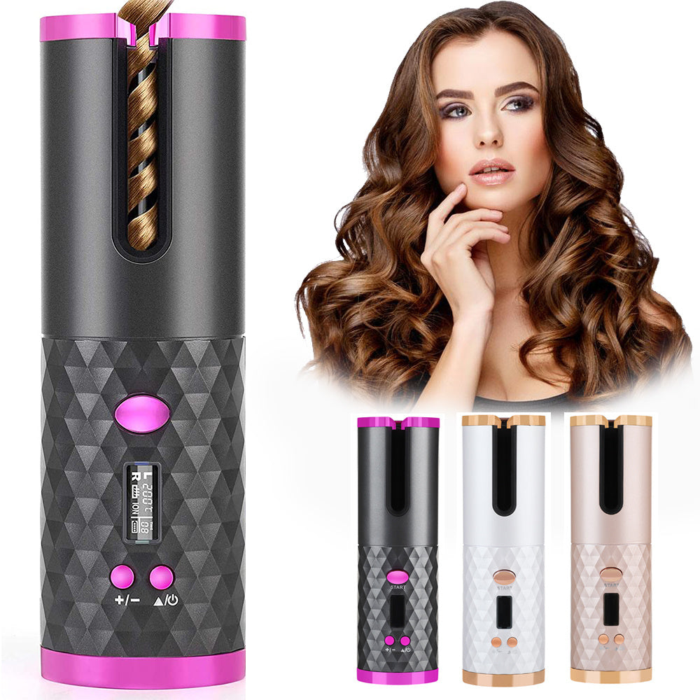 Rechargeable Automatic Hair Curler Women Portable Hair Curling Iron LCD Display Ceramic Curly Rotating Curling Wave Styer Shopera