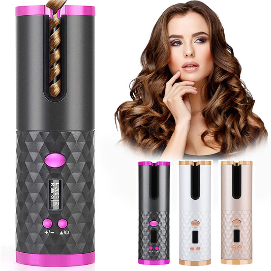 Rechargeable Automatic Hair Curler Women Portable Hair Curling Iron LCD Display Ceramic Curly Rotating Curling Wave Styer Shopera