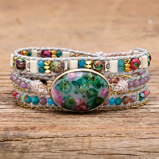 Women's Minimalist Color Blocked Stone Bead Bracelet