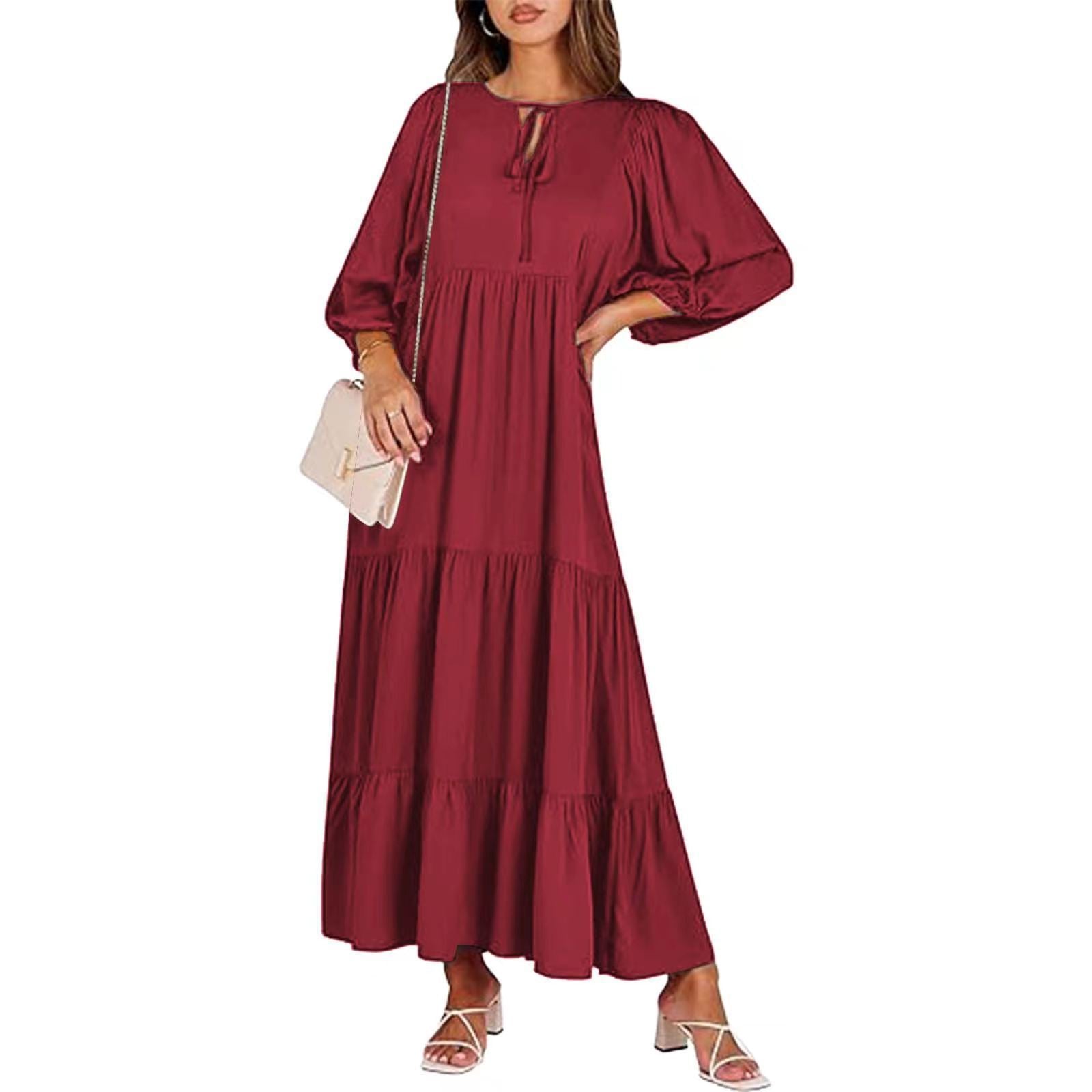 Summer Women's Vintage Printed Bohemian Dress Elegant Ladies Casual Loose V-Neck Short Sleeve Long Dresses Shopera