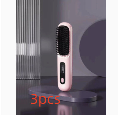 2 In 1 Straight Hair Comb Wireless Hair Straightener Brush Hair Fast Heating Portable Hot Curler USB Charging Shopera