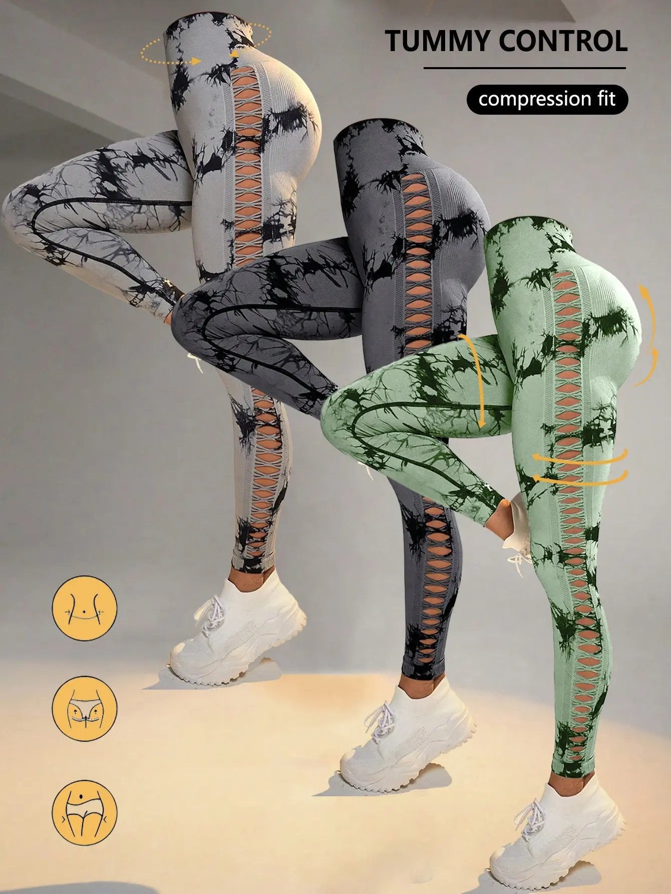 3 Pack Women's Tie-Dye Cutout Yoga Pants High-Waisted Leggings Women's Tie-Dye Leggings,, Leggings Women High Waisted Seamless Workout Leggings Gym Booty Tights Tummy Control Yoga Pants null