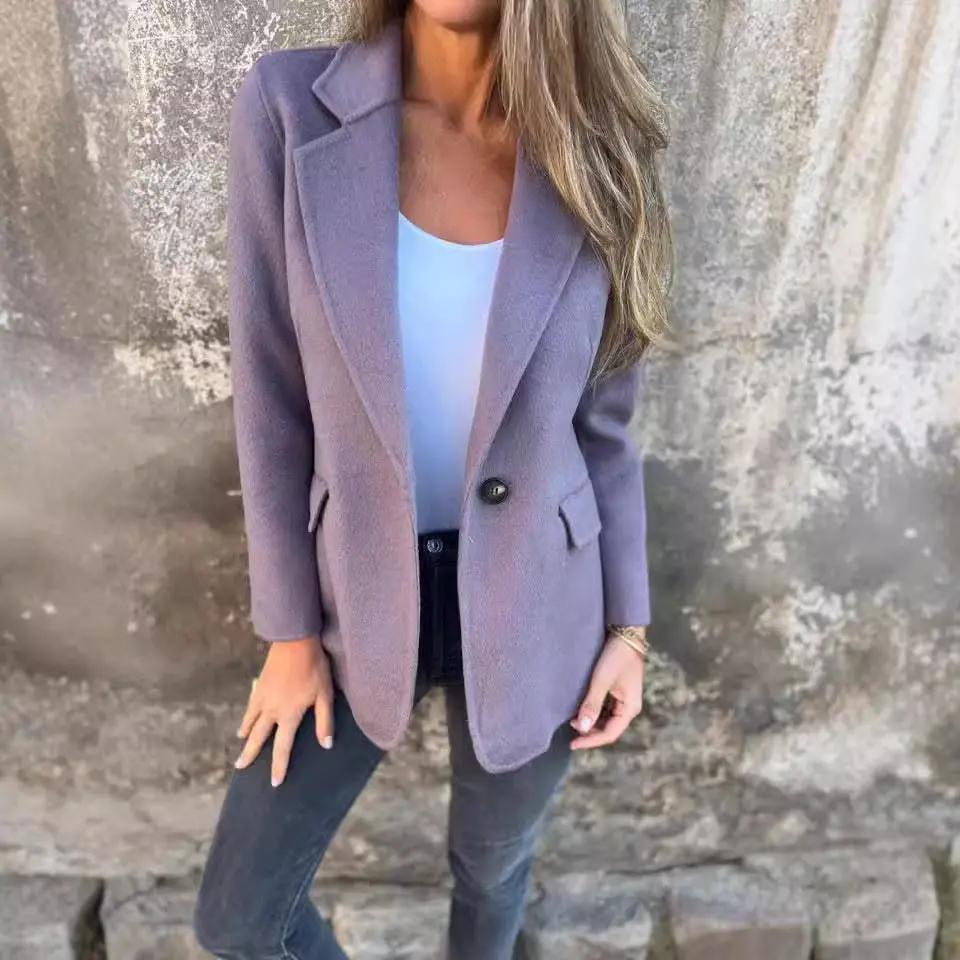 Ins Button Lapel Short Blazer Winter Fashion Commuter Jacket Outwear Women's Clothing null
