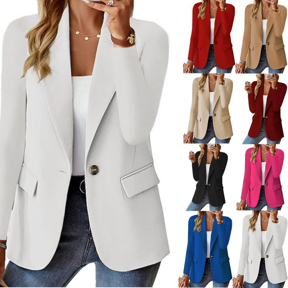 Ins Lapel Button Jacket Fashion Commuter Casual Suit Jacket Women's Long-sleeved Tops Outwear Clothing Shopera