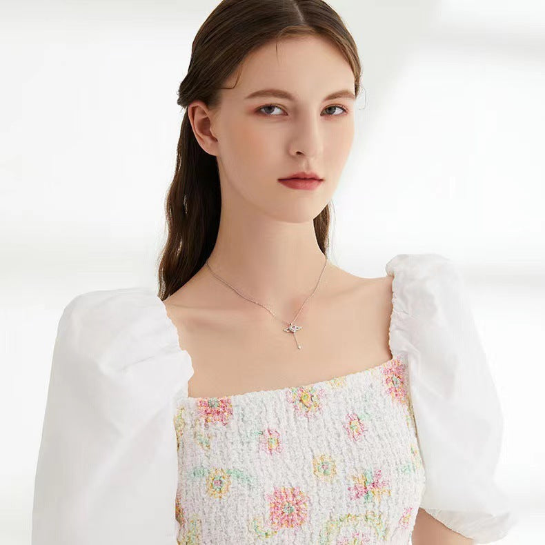 Moving Cupid Heart Angel Wings Tassel Necklace With Crystal Clavicle Chain Women Jewelry Gift Valentine's Day Shopera