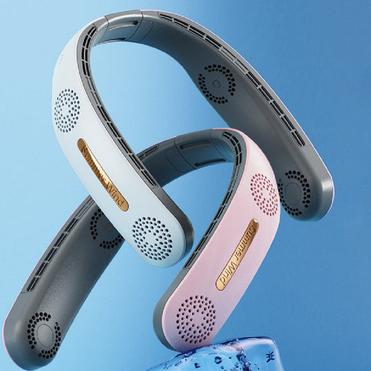 Lazy Mute Outdoor Sports USB Folding Leafless Hanging Neck Electric Fan Shopera