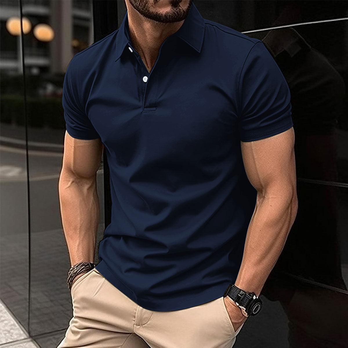 Summer Short Sleeve Polo Shirt Men Solid Color Button Lapel Button Top Shopera