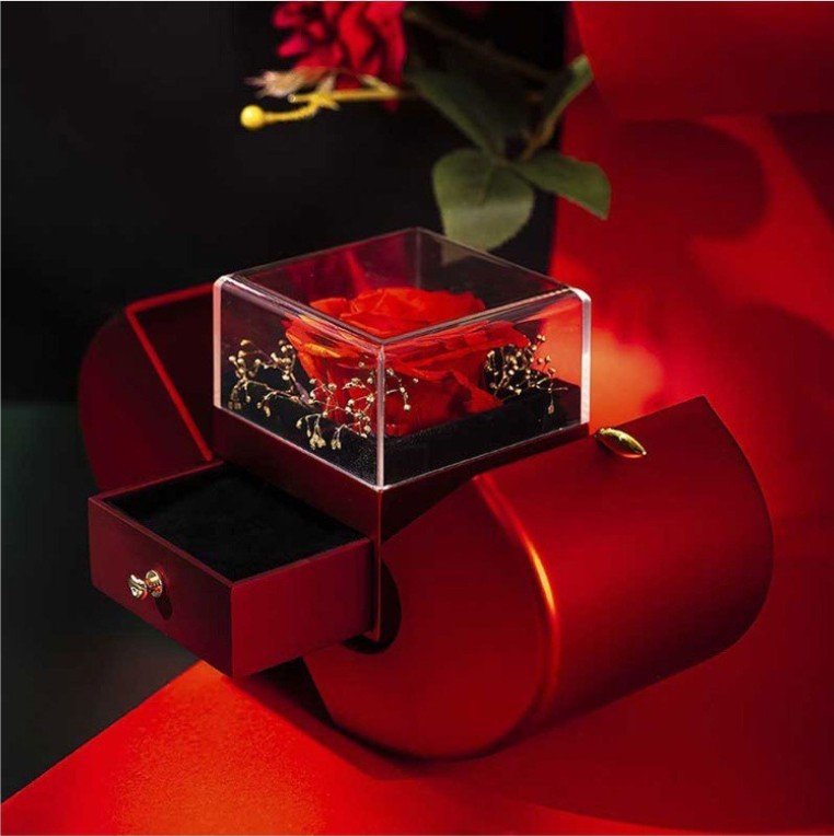 Fashion Jewelry Box Red Apple Christmas Gift Necklace Eternal Rose For Girl Mother's Day Valentine's Day Gifts With Artificial Flower Rose Flower Jewelry Box Shopera
