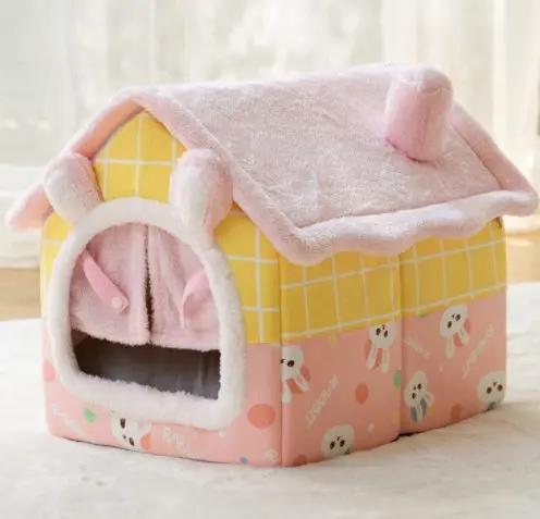 Foldable Dog House Pet Cat Bed Winter Dog Villa Sleep Kennel Removable Nest Warm Enclosed Cave Sofa Pets Supplies null