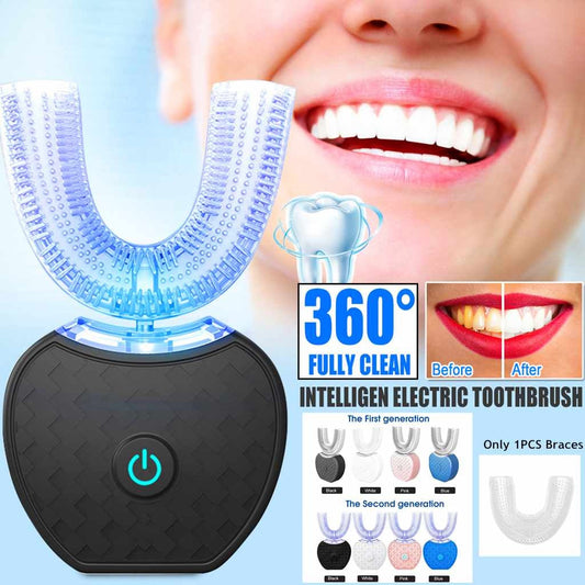 360 Degrees Intelligent Automatic Electric  Toothbrush Waterproof U Type Tooth Brush Whitening Blue Light USB Charging Shopera
