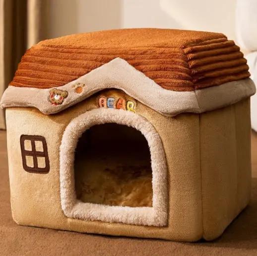 Foldable Dog House Pet Cat Bed Winter Dog Villa Sleep Kennel Removable Nest Warm Enclosed Cave Sofa Pets Supplies null