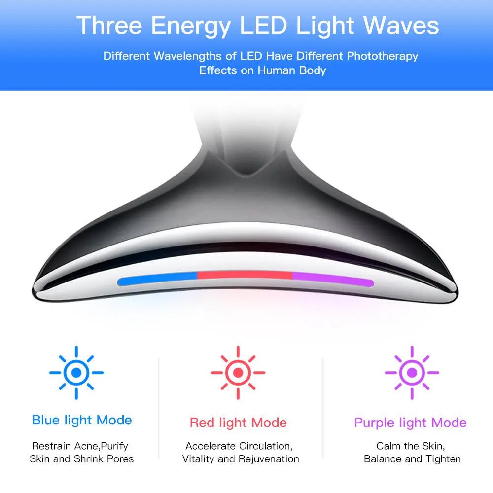EMS Microcurrent Neck Face Beauty Device With 3 Colors LED Photon Therapy Skin Tighten Reduce Double Chin Face Lifting Devices null