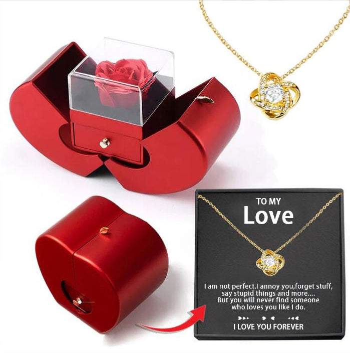 Fashion Jewelry Box Red Apple Christmas Gift Necklace Eternal Rose For Girl Mother's Day Valentine's Day Gifts With Artificial Flower Rose Flower Jewelry Box Shopera