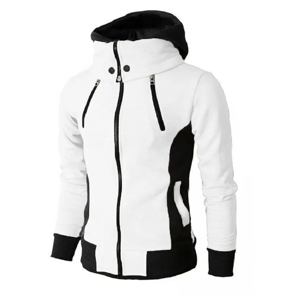 Men's Zip UP Hooded Jacket Fake Two Piece Sports Cardigan Casual Slim Sweatshirt Jacket Shopera