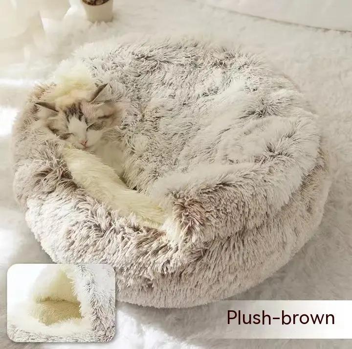 2 In 1 Dog And Cat Bed Pet Winter Bed Round Plush Warm Bed House Soft Long Plush Pets Bed Pet Products null