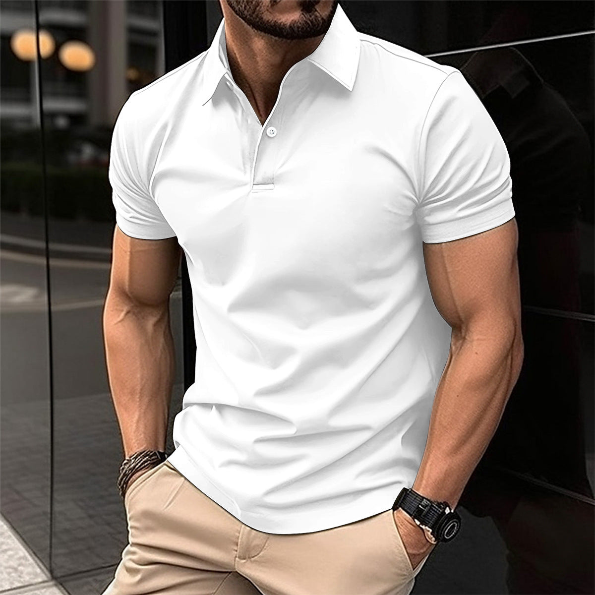 Summer Short Sleeve Polo Shirt Men Solid Color Button Lapel Button Top Shopera