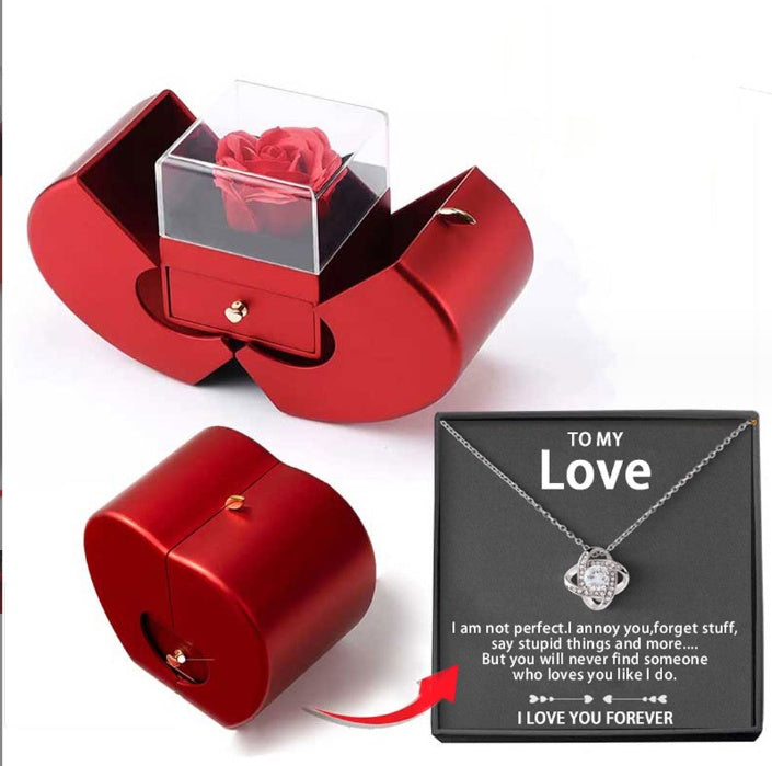 Fashion Jewelry Box Red Apple Christmas Gift Necklace Eternal Rose For Girl Mother's Day Valentine's Day Gifts With Artificial Flower Rose Flower Jewelry Box Shopera