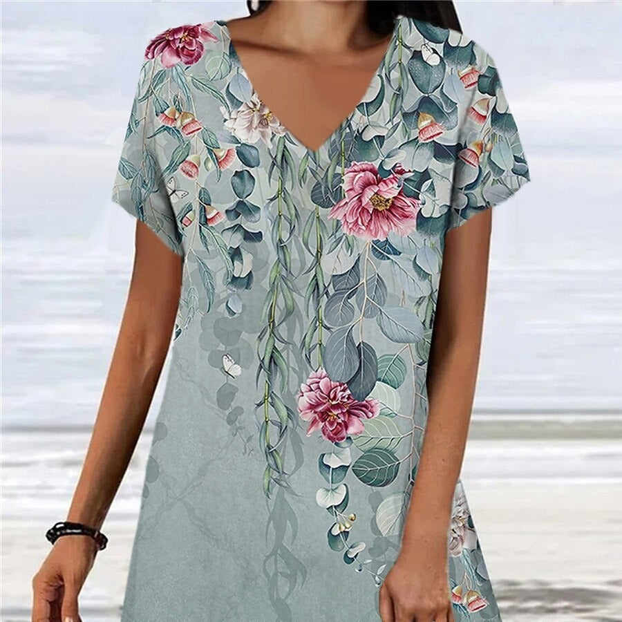 Women's Loose Floral Retro Print Dress