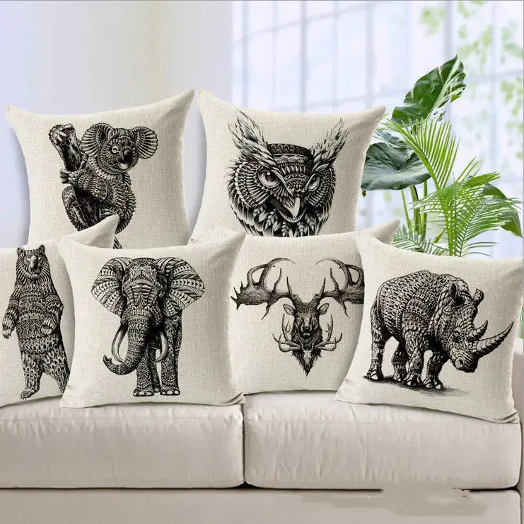 Simple Elephant Cotton Linen Pillowcase Cushion Cover Shopera