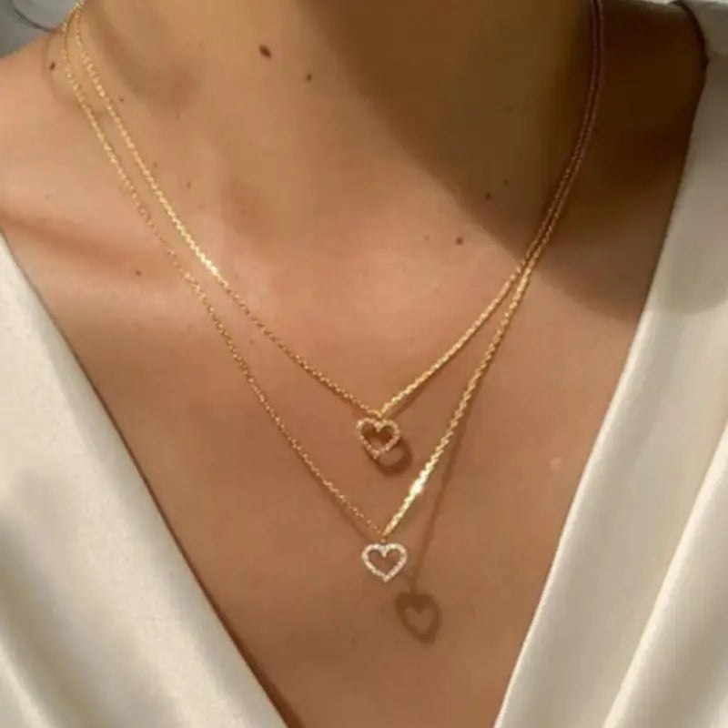 Gold Diamond Love Double-Layer Necklace for Women