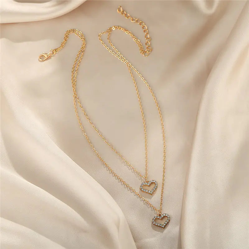 Gold Diamond Love Double-Layer Necklace for Women