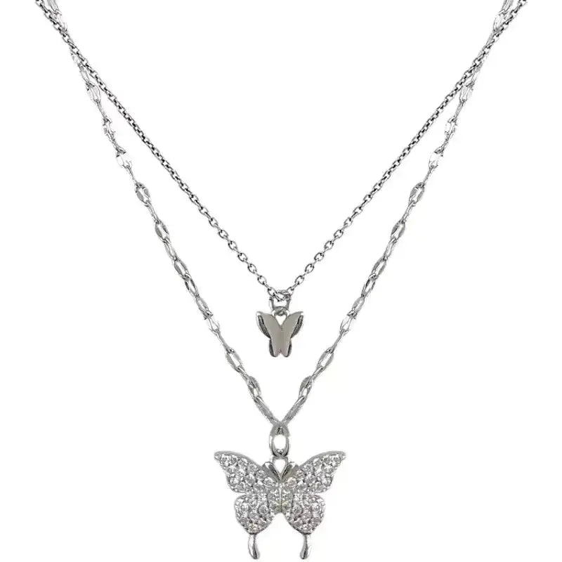 Flash Diamond Butterfly Double Layer Necklace for Women Shopera
