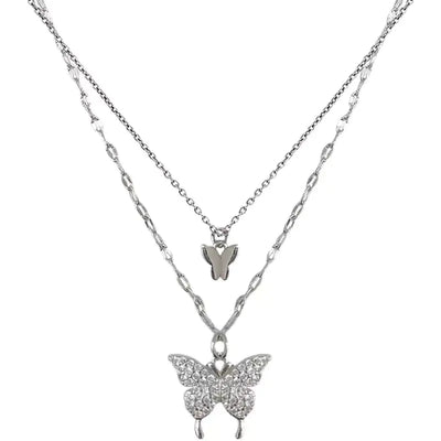 Flash Diamond Butterfly Double Layer Necklace for Women